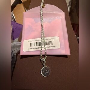 New BAR By Alexa Rae Angels hour, Circular Pave Pendant Metallic Pearl White